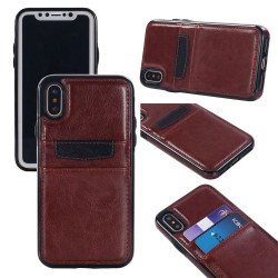 iPhone Xs Max Leather Style Credit Card Case (Brown)